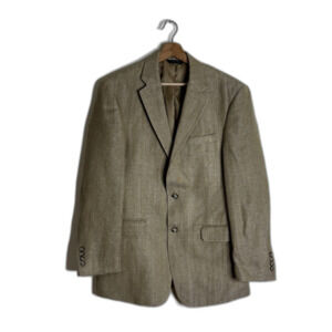 Jos A Bank Blazer Mens 40R Tan Linen Silk Tailored Fit Herringbone Sport Coat